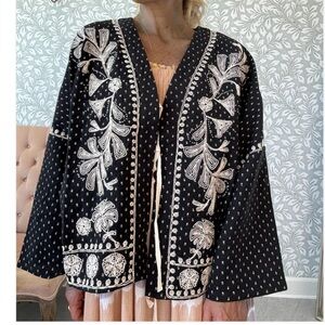 Black and White Embroidered Kimono